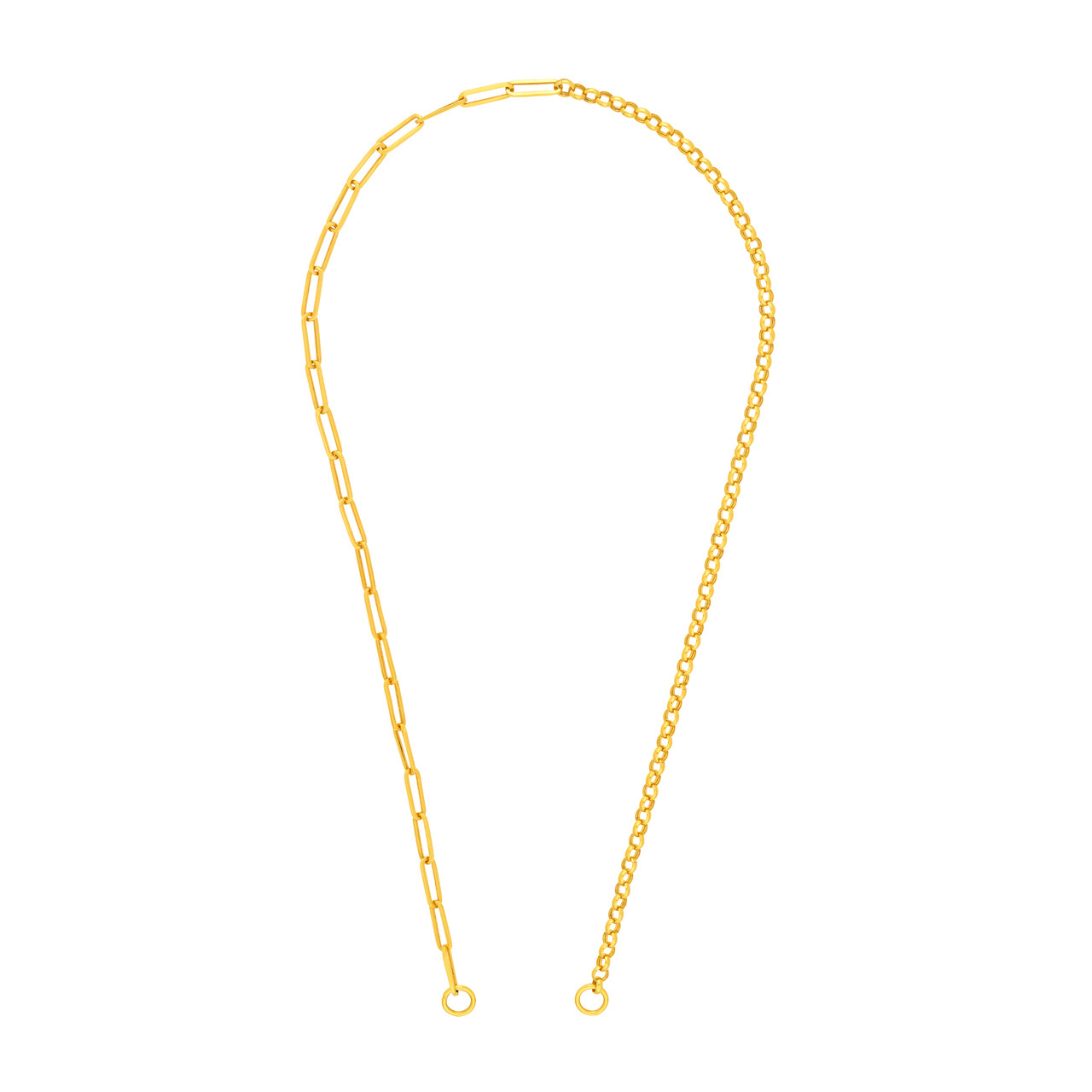 Yellow Gold Rolo Paperclip and Rolo Split Chain Necklace l 18 inches