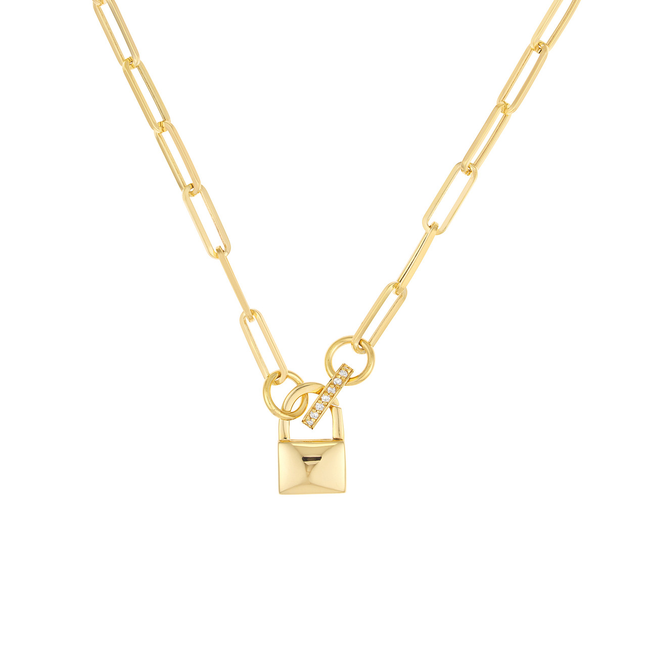Yellow Gold Hollow Paperclip Split Chain Necklace l 20 inches