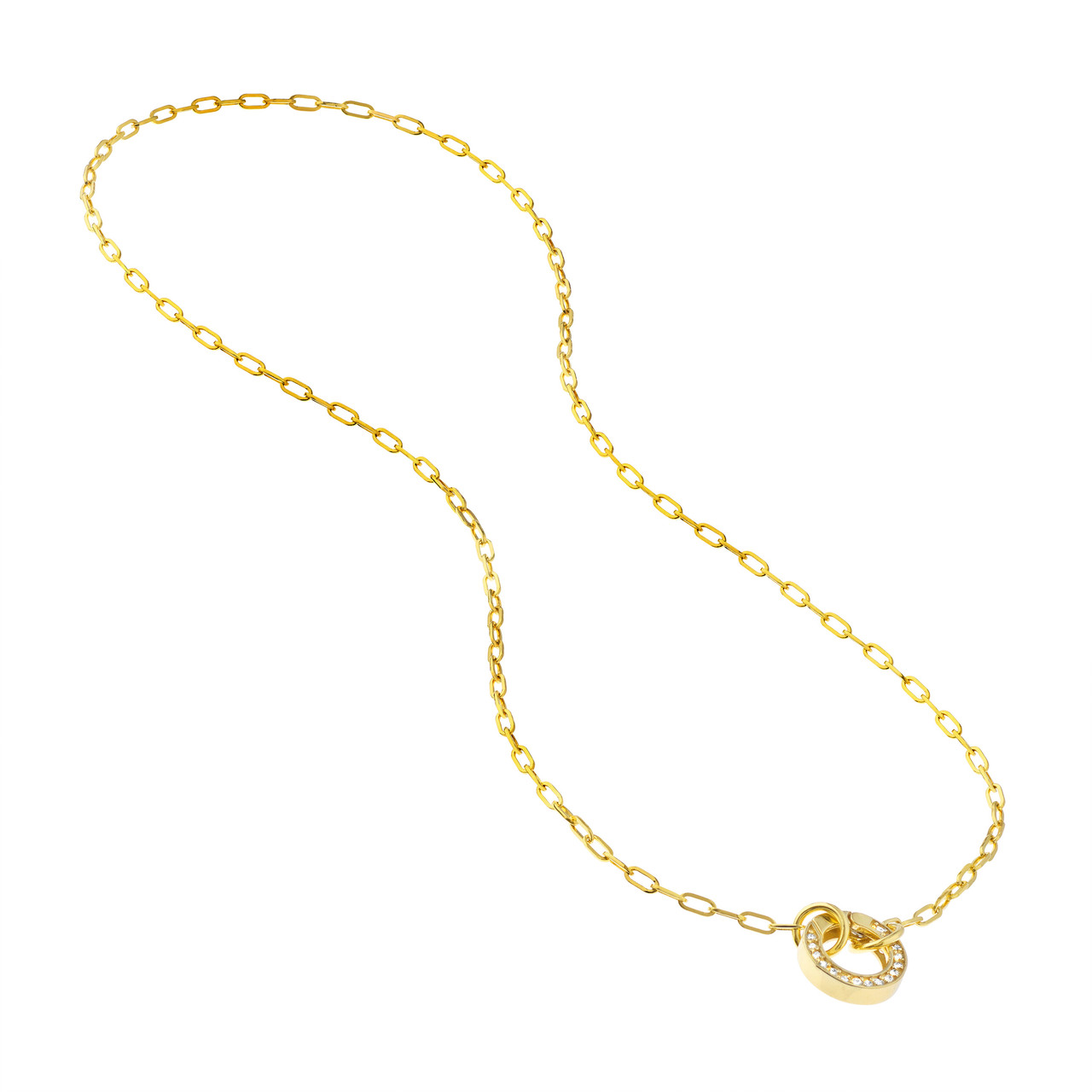 Yellow Gold Open Paperclip Split Chain Necklace