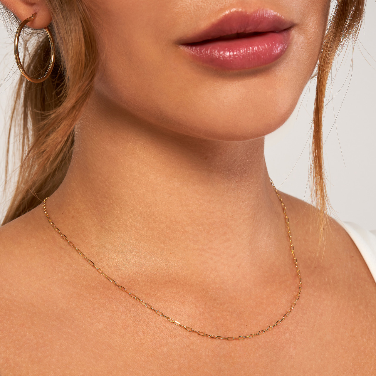 White Gold Solid Petite1.7mm Paperclip Chain l 20 inches