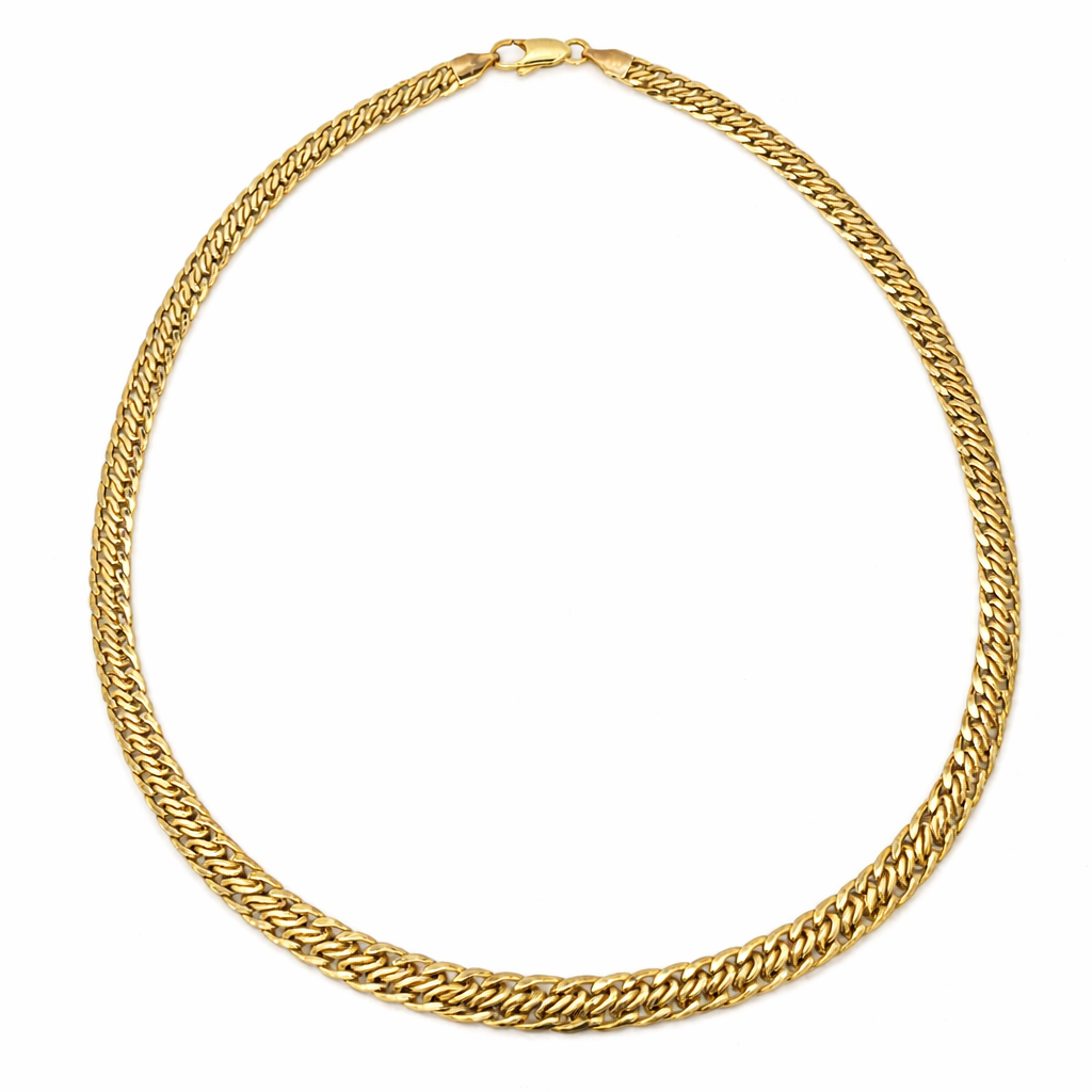 Graduated Yellow Gold Flat-Link Woven Curb Chain Necklace l 16 1/2 inches