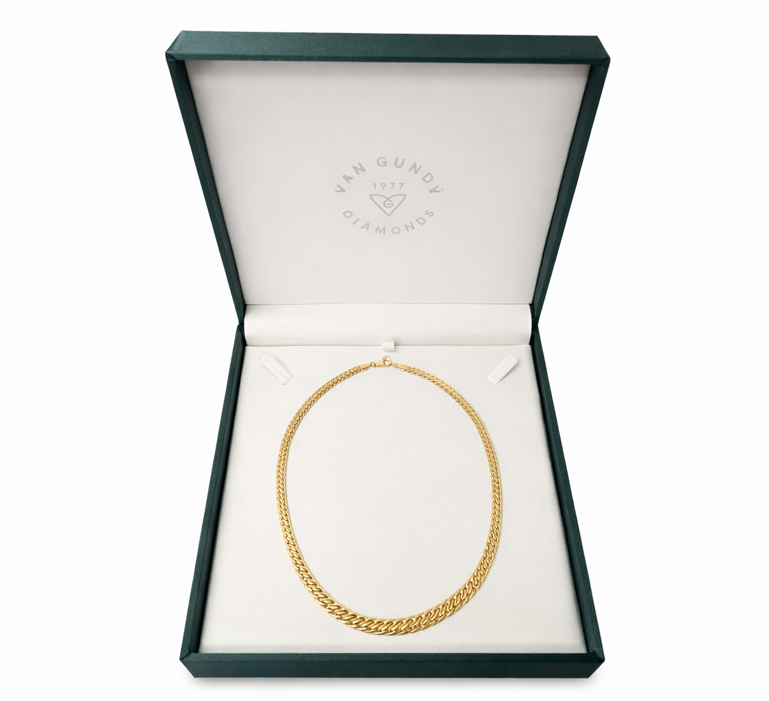 Graduated Yellow Gold Flat-Link Woven Curb Chain Necklace l 16 1/2 inches