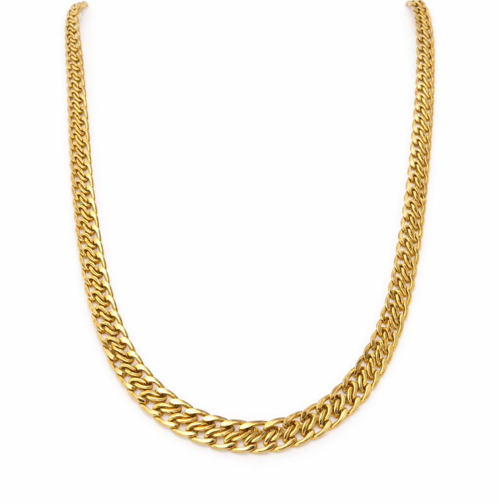 Graduated Yellow Gold Flat-Link Woven Curb Chain Necklace l 16 1/2 inches