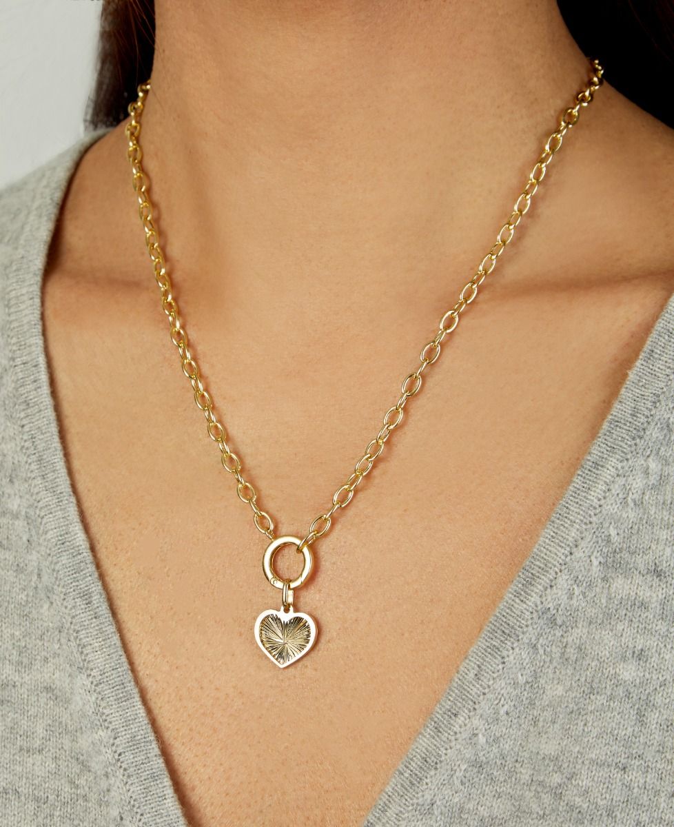 Yellow Gold 1/10ctw Diamond Push Lock Charm Link Necklace l 18 inches
