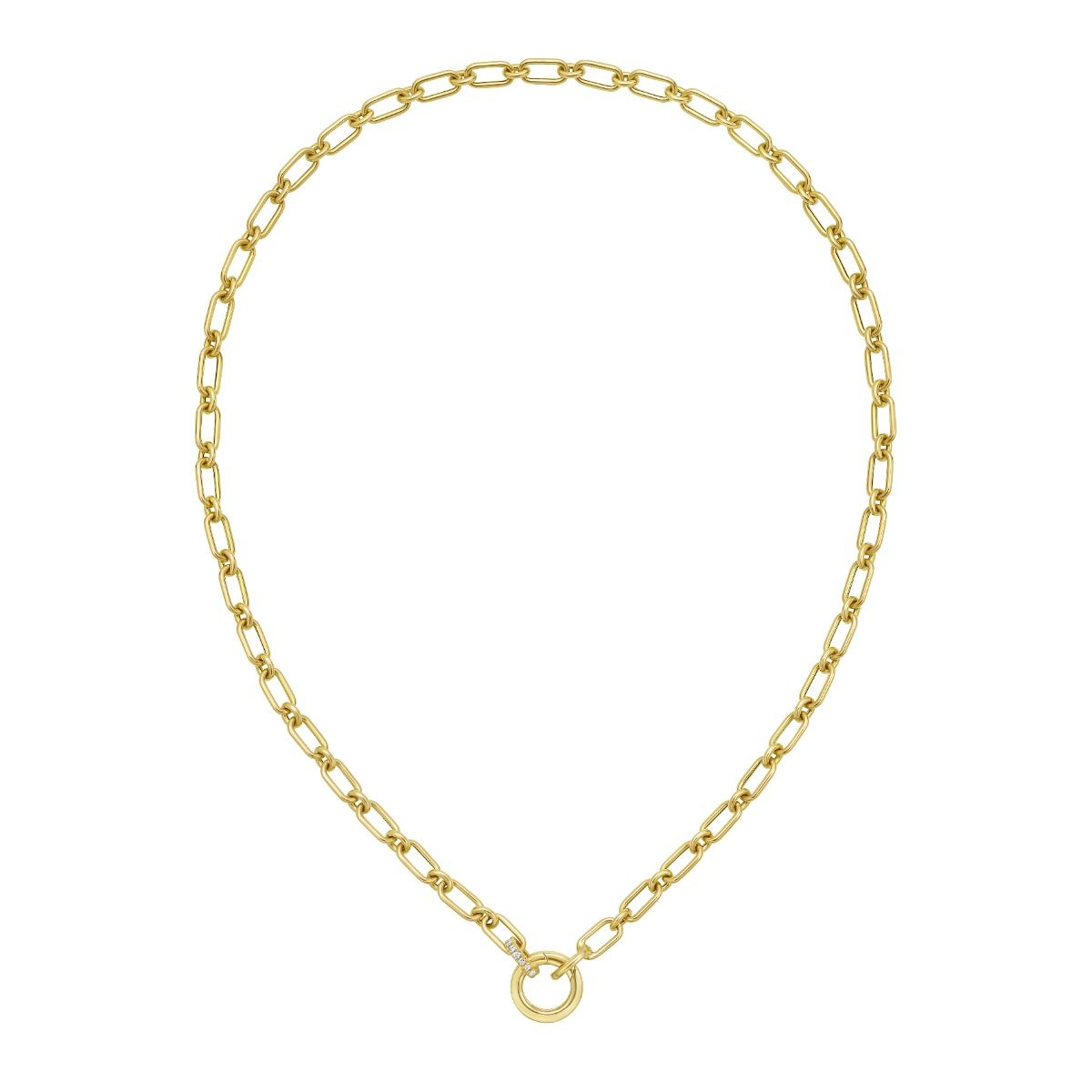 Yellow Gold 1/10ctw Diamond Push Lock Charm Link Necklace l 18 inches