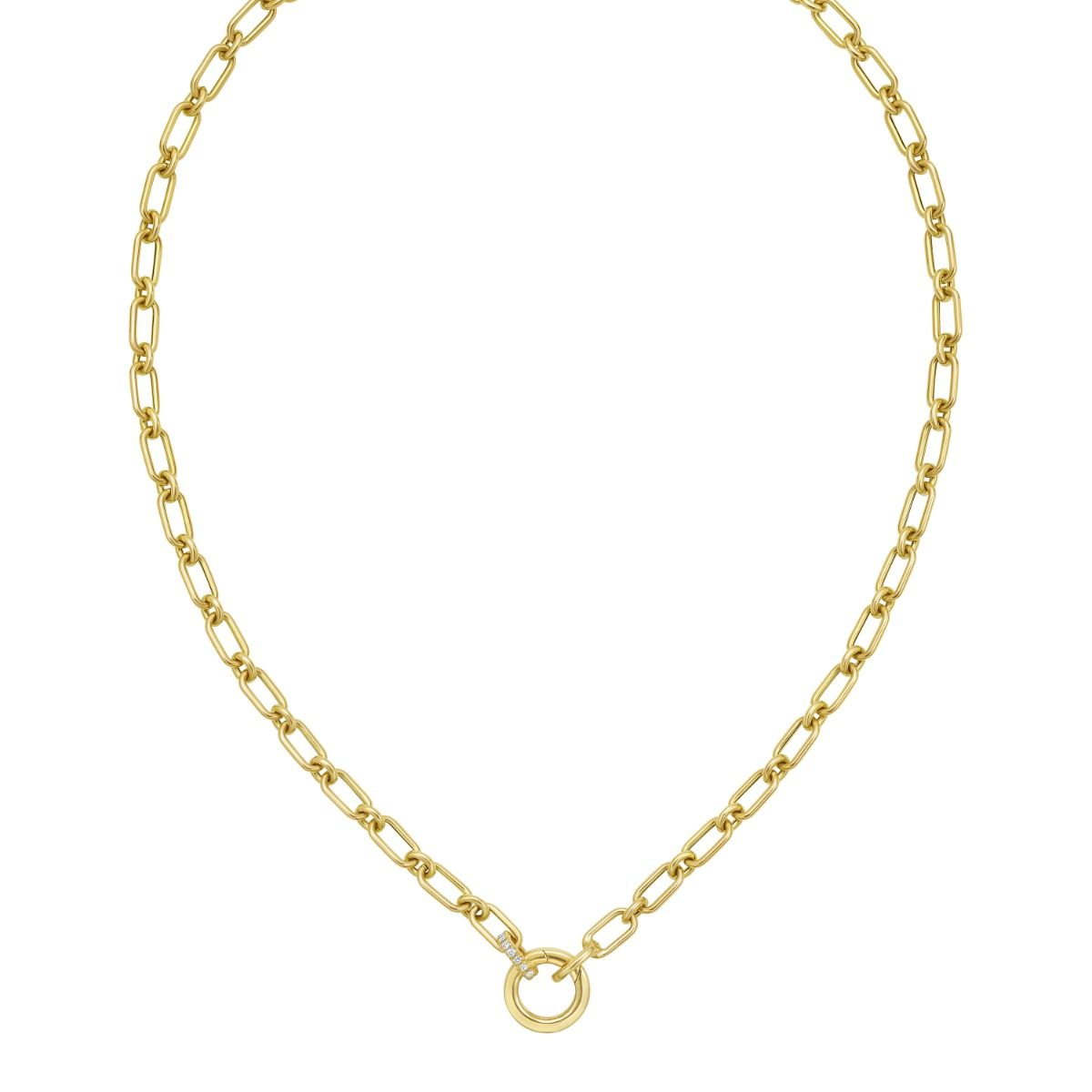 Yellow Gold 1/10ctw Diamond Push Lock Charm Link Necklace l 18 inches