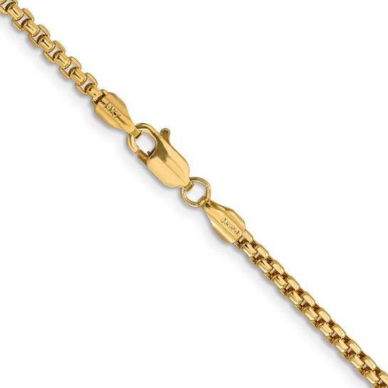24 14K Yellow Gold 2.45mm Semi-Solid Round Box chain with lobster clasp