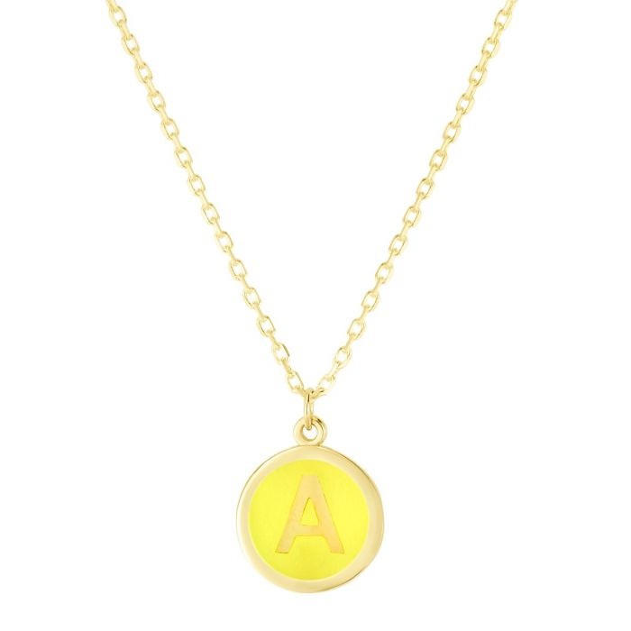 Yellow Enamel "A" Initial Necklace