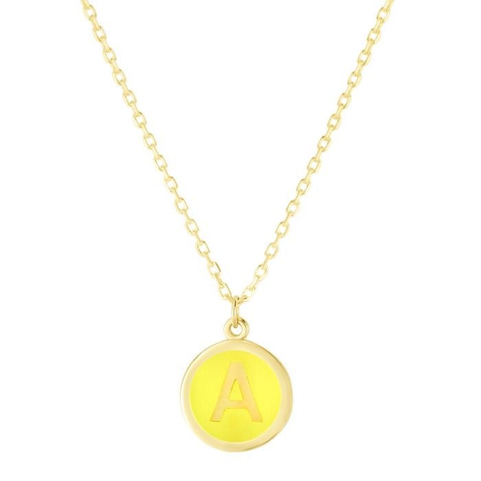 Yellow Enamel "A" Initial Necklace