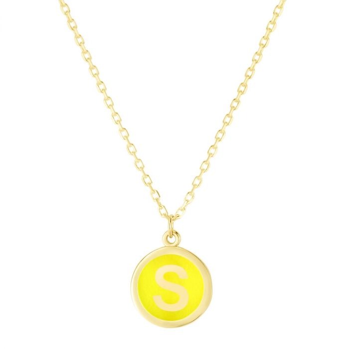 Yellow Enamel "S" Initial Necklace