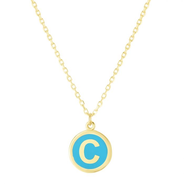 14K Blue Enamel "C" Initial Necklace