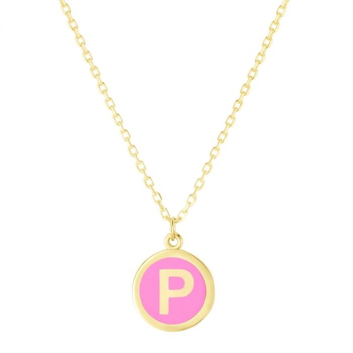 14K Pink Enamel "P" Initial Necklace
