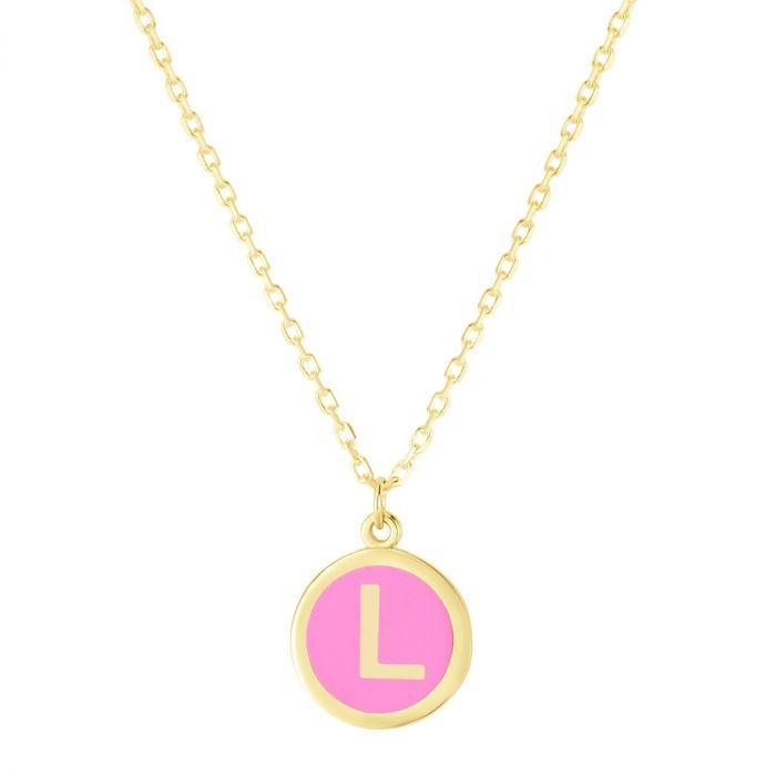 14K Pink Enamel "L" Initial Necklace