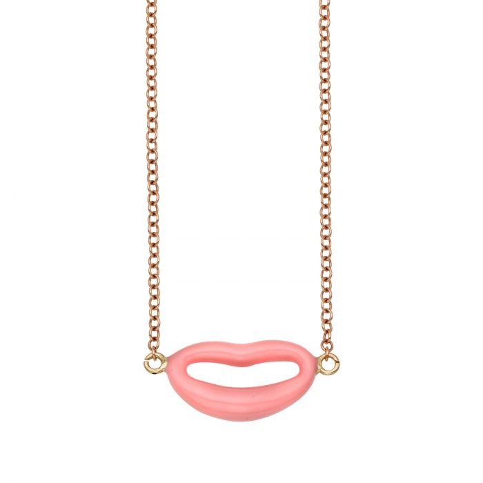 Rose Gold Italian Kiss Pink Enamel Necklace