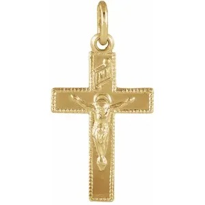 16" 14KY Childs Curcifix PENDNAT on 1mm Baby Curb Chain with Spring Ring