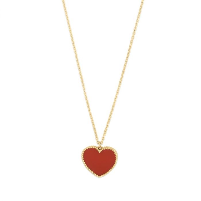 Yellow Gold Red Heart Necklace l 18 inches
