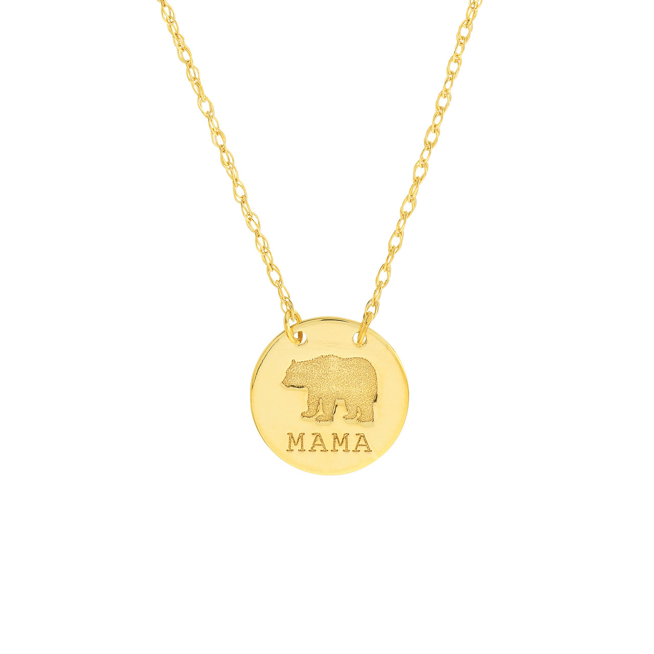 Yellow Gold So You Etched Mama Bear Mini Disc Necklace l 18 inches