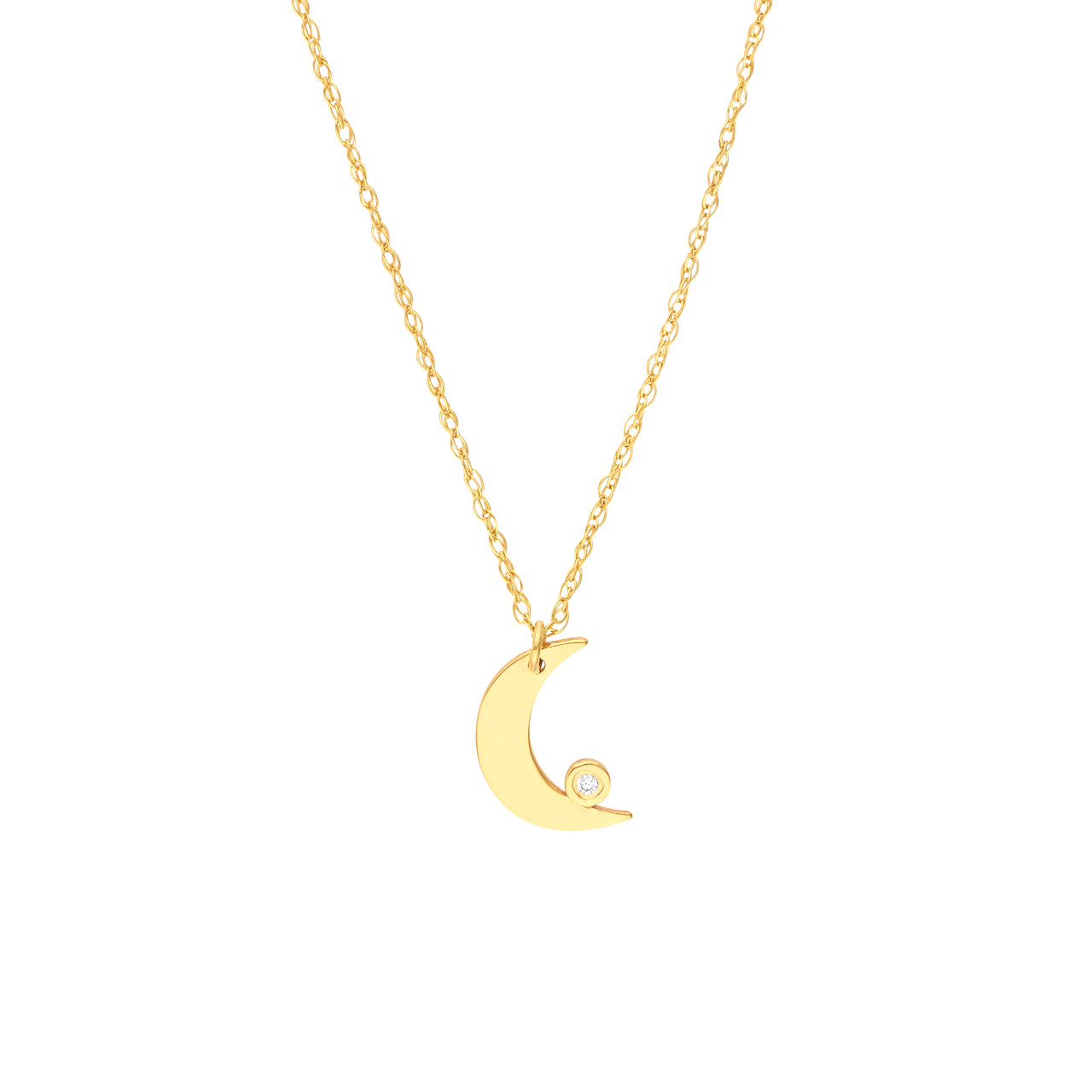 Yellow Gold Diamond Bezel Half Moon Necklace l 18 inches