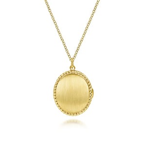 Yellow Gold Oval Locket Necklace withTwisted Rope Frame