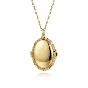 Yellow Gold Beaded Locket Pendant Necklace