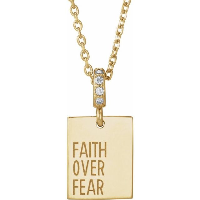 Yellow Gold Natural Diamond Faith Over Fear Charm Pendant Necklace l 18 inches