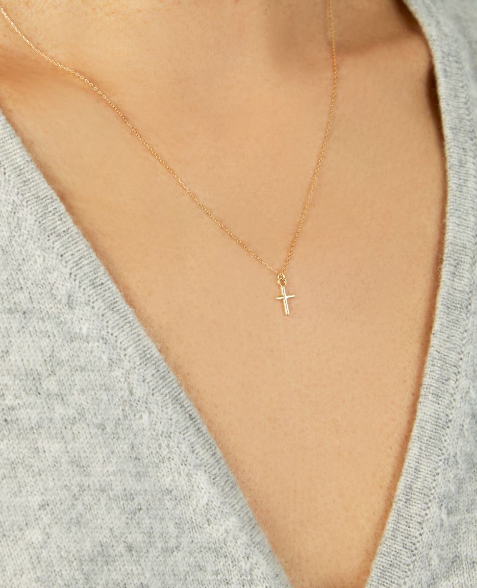 Yellow Gold Teeny Tiny Cross Pendant Necklace l 17 3/4