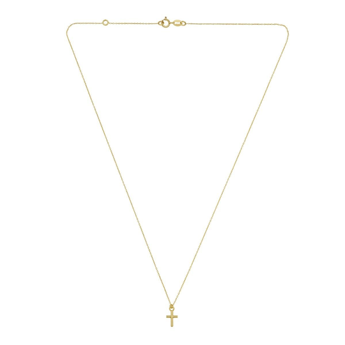 Yellow Gold Teeny Tiny Cross Pendant Necklace l 17 3/4