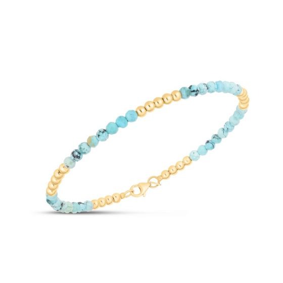 Yellow Gold and Turquoise Pallina Bead Bracelet l 7 inches