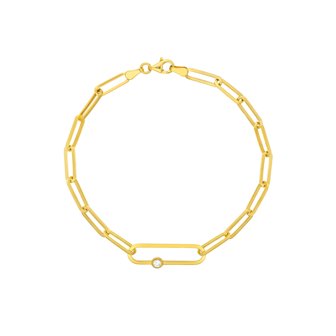 Yellow Gold 1/20ct Diamond Fancy Paper Clip Bracelet l 7 3/4 inches