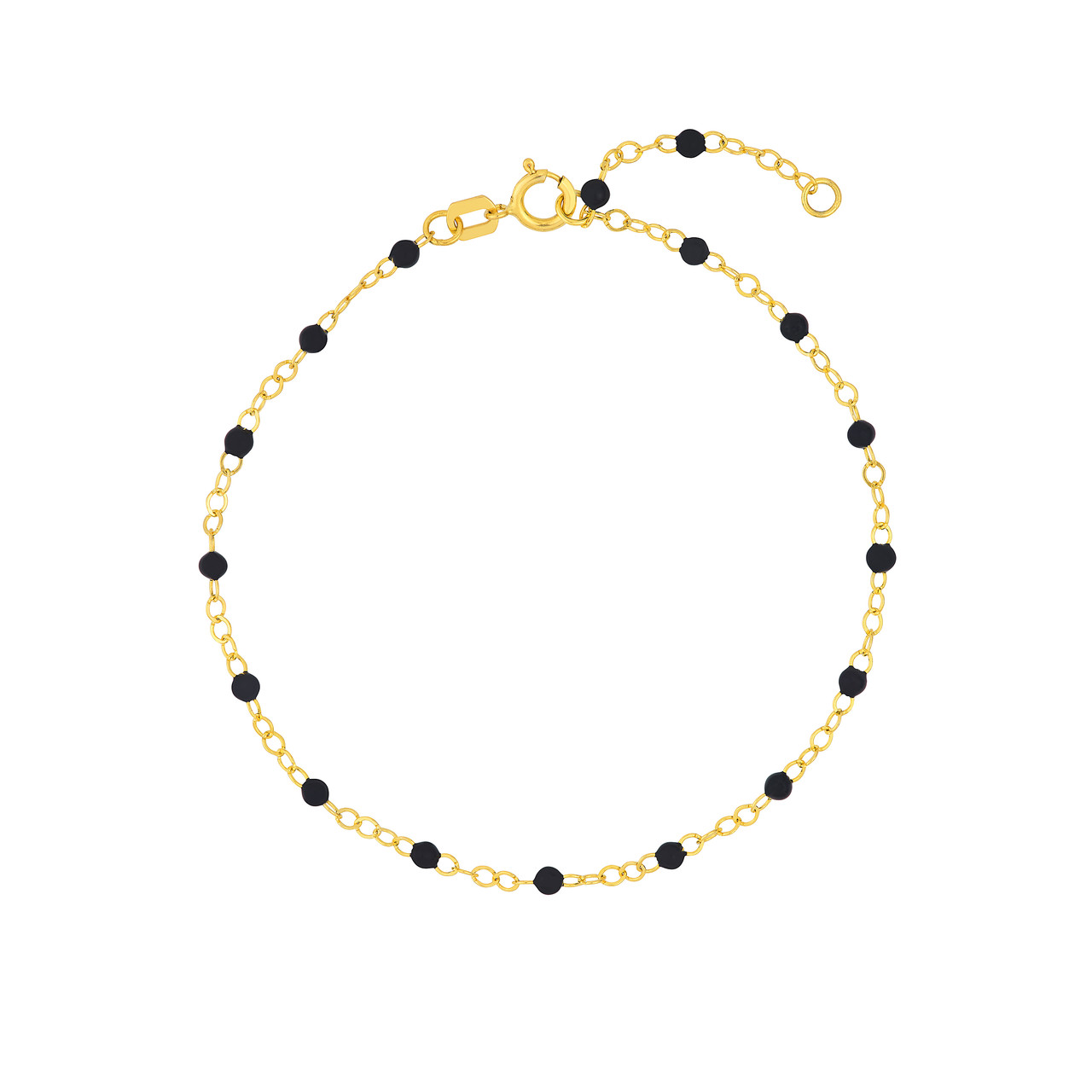 Yellow Gold Black Enamel Bead Chain Bracelet l 7 1/2 inches
