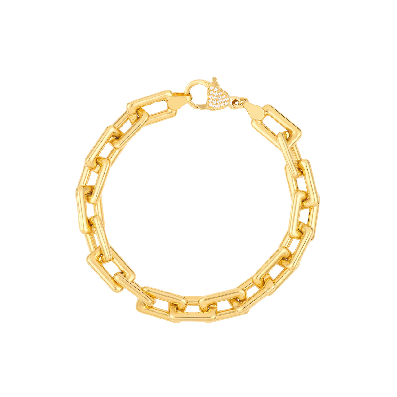 Yellow Gold Chunky Paper Clip Bracelet with 1/10ctw Diamond Lock l 7 3/4 inch