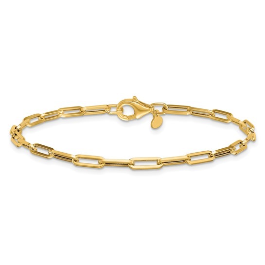 Yellow Gold Polished 3mm Paperclip Bracelet l 7 1/4 inches
