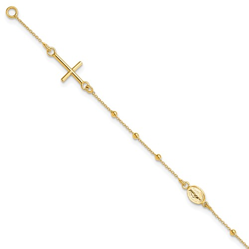 Yellow Gold Polished Cross Rosary Bracelet