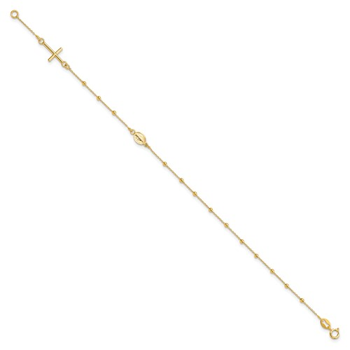 Yellow Gold Polished Cross Rosary Bracelet