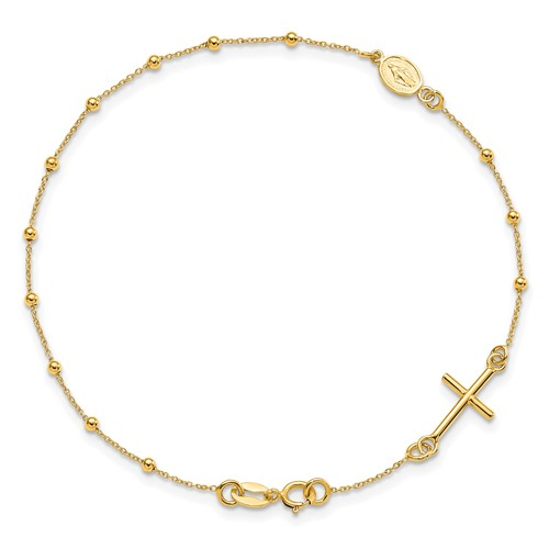 Yellow Gold Polished Cross Rosary Bracelet