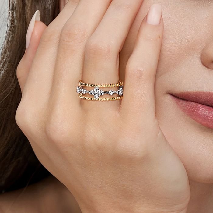 Gabriel & Co. White and Yellow Gold 1/4ctw Diamond Stackable Ring