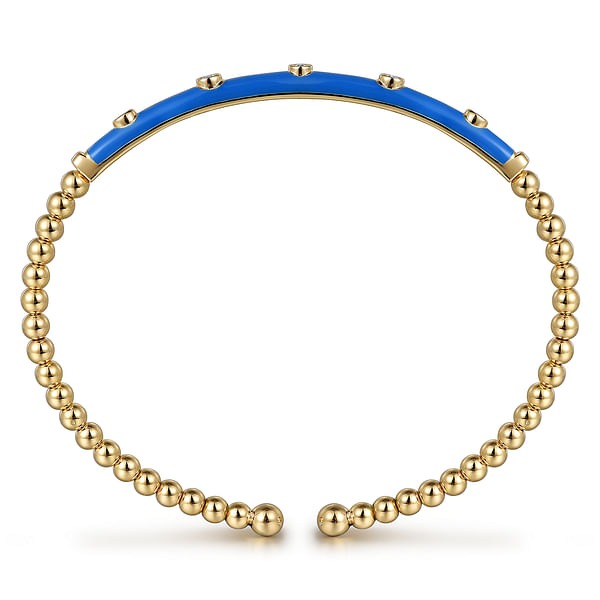 Yellow Gold 3/20ctw Diamond and Blue Enamel Split Bangle Bracelet l 6 1/2 inches