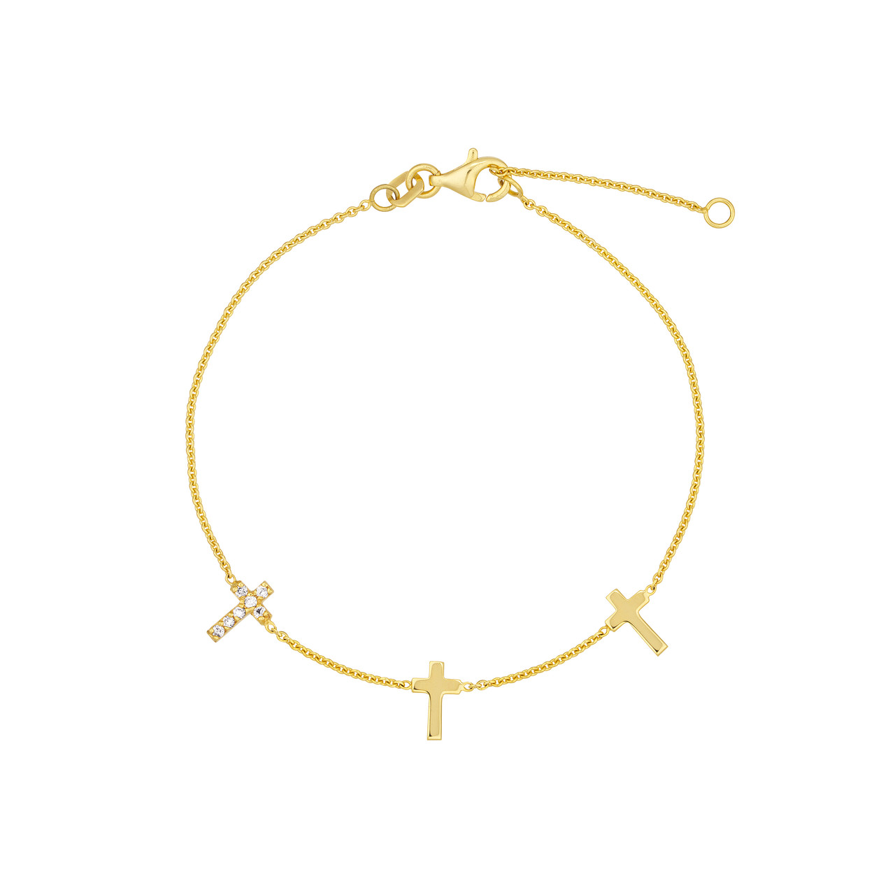 Yellow Gold Triple Cross with 1/15ctw Diamond Bracelet l 7 1/4 inches