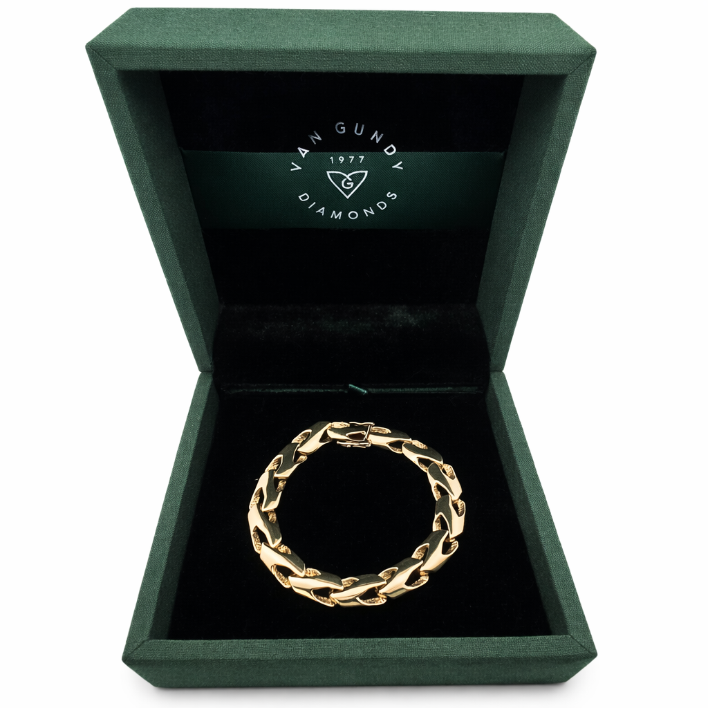 Yellow Gold Textured and Polished Yellow Gold Sculptural Link Chain Bracelet