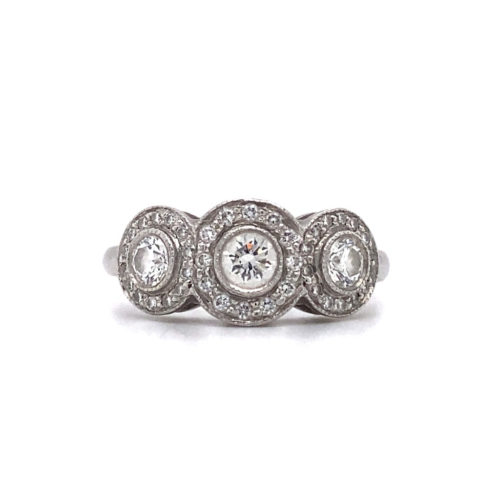 Tiffany & Co. Thre-Stone Halo Diamond Circlet Platinum Ring l Pre-Owned