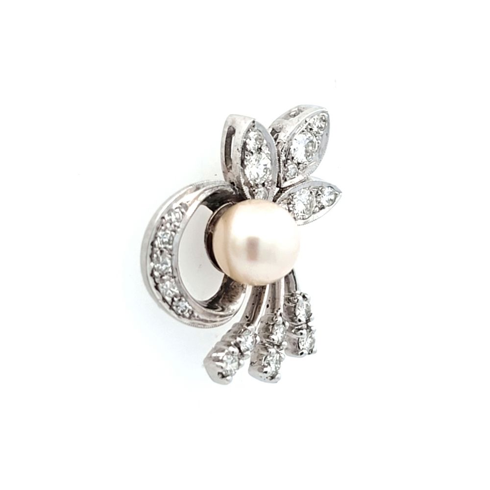 Vintage Pearl and Diamond White Gold Earrings
