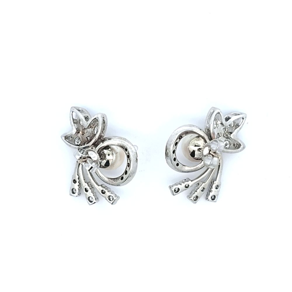 Vintage Pearl and Diamond White Gold Earrings