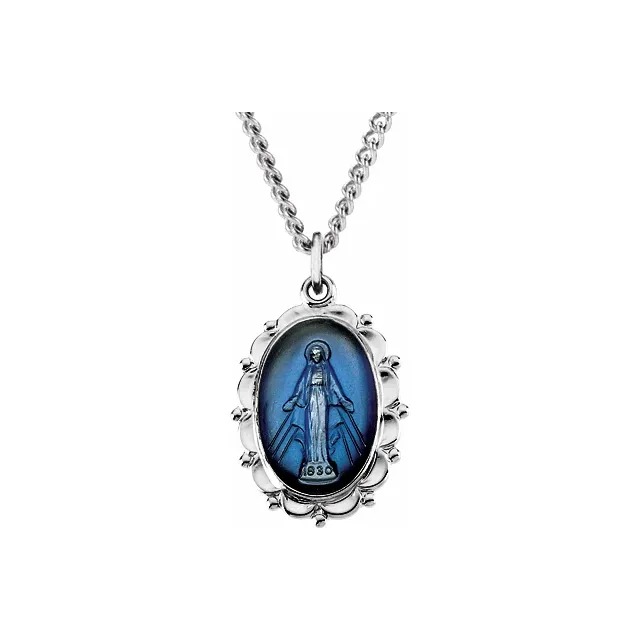 Sterling Oval Enameled Miraculous Medal