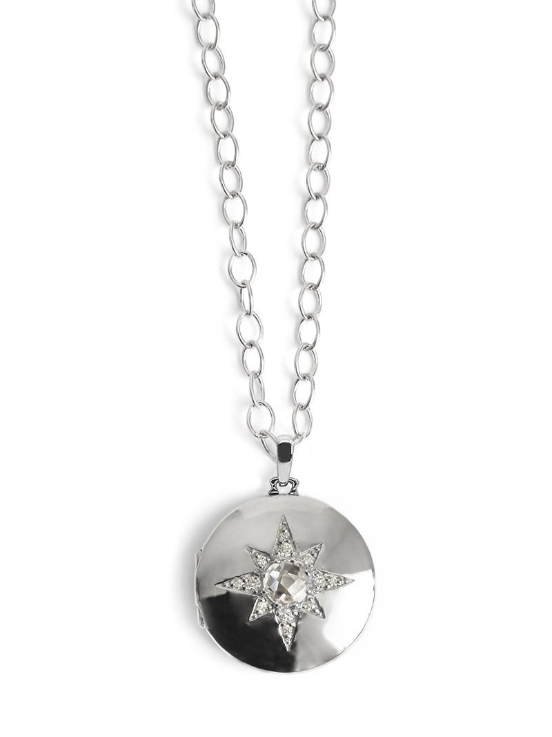 ANZIE Silver Aztec White Topaz Sapphire Locket Necklace