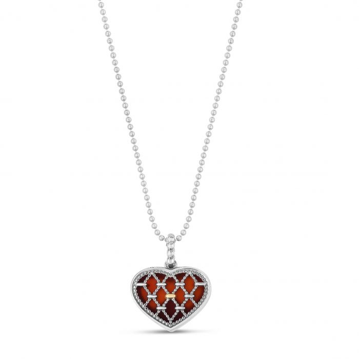 Silver & 18k Gold Carnelian Heart Pendant on Bead Chain