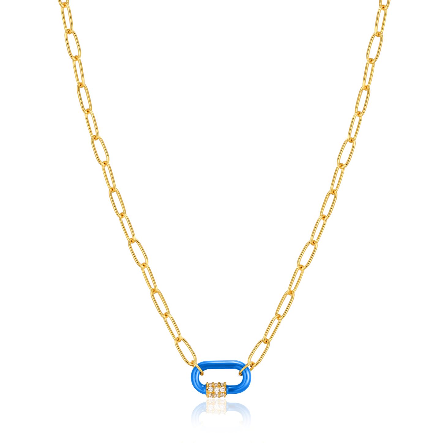 925 14KGP Neon Blue Enamel Carabiner Gold Necklace Ania haie