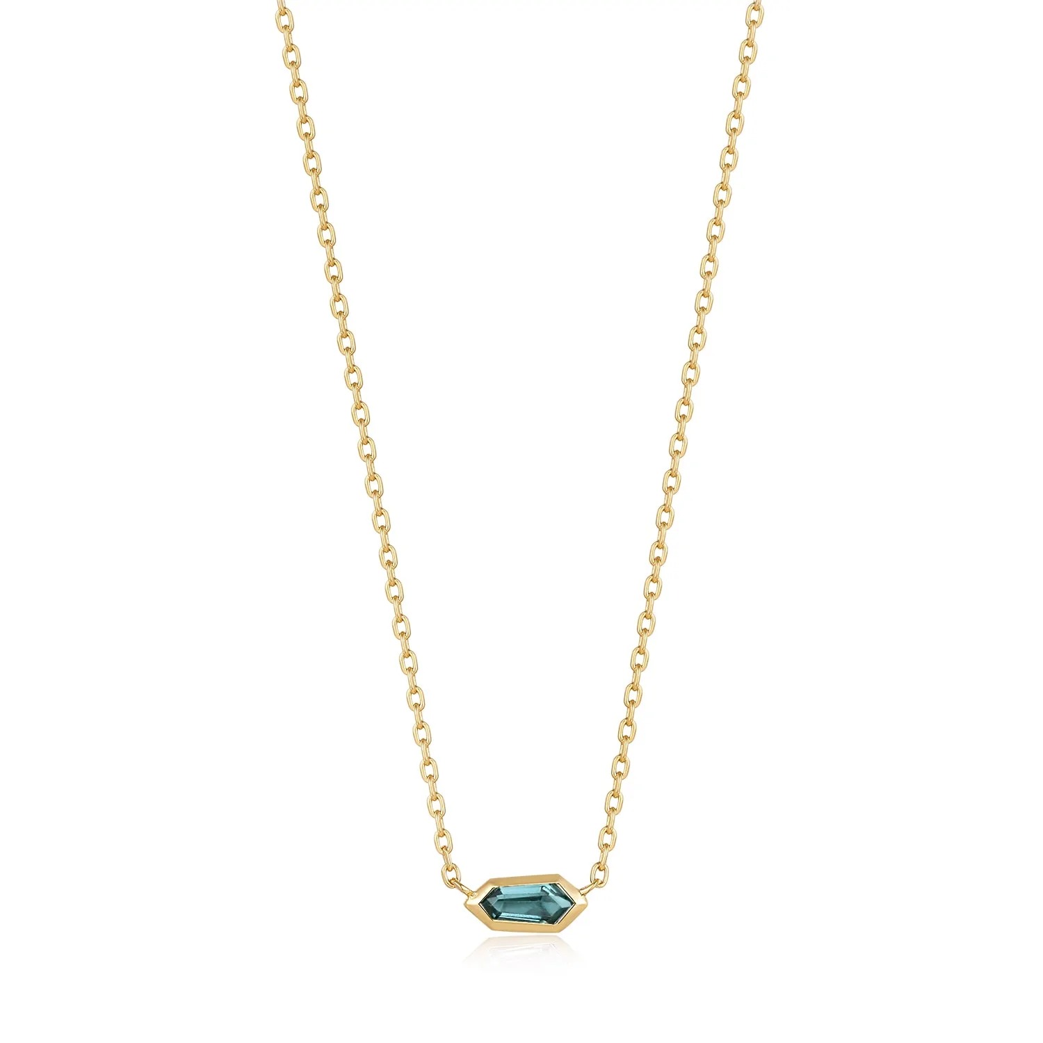 ANIA HAIE Teal Sparkle Emblem Chain Necklace, Gold-plated