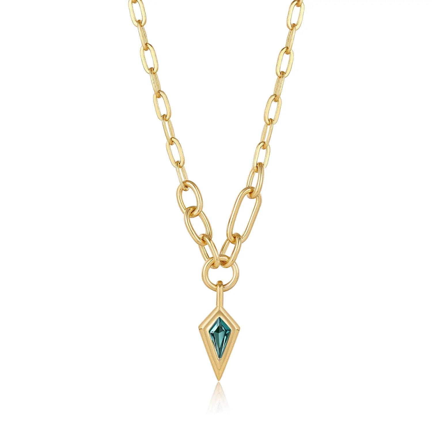 ANIA HAIE Gold Teal Sparkle Drop Pendant Chunky Chain Necklace