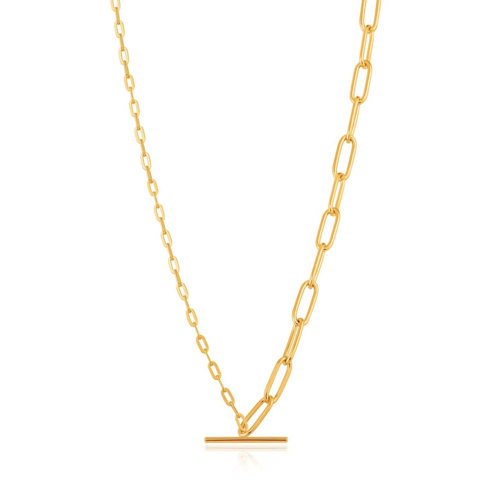 ANIA HAIE Mixed Link T-bar Necklace, Gold-plated