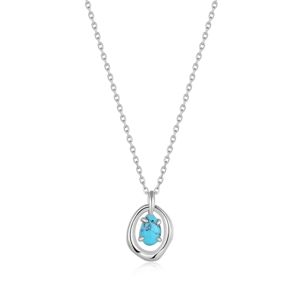 ANIA HAIE Silver and Turquoise Wave Circle Pendant Necklace